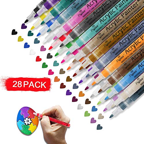 Acrylic Paint Marker Pens - Set of 12 Colors Water Based for Rock Painting, Stone, Glass, Wood, Paper Decoration,Custom Mug Design,DIY Project, Gifts for Kids