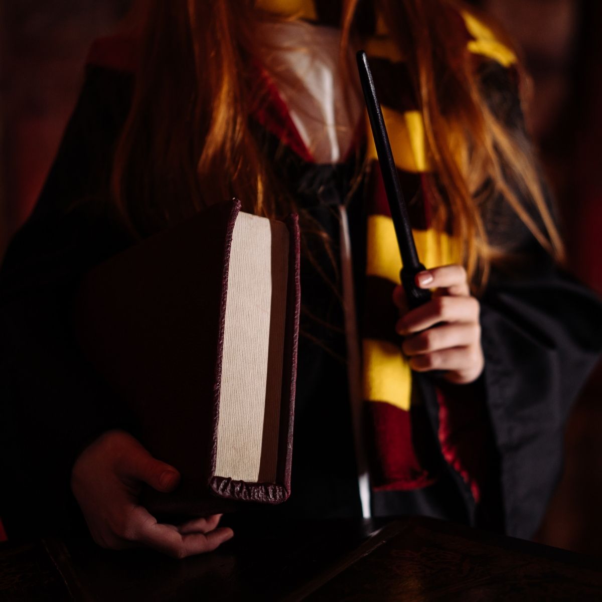 harry potter scarf and book.