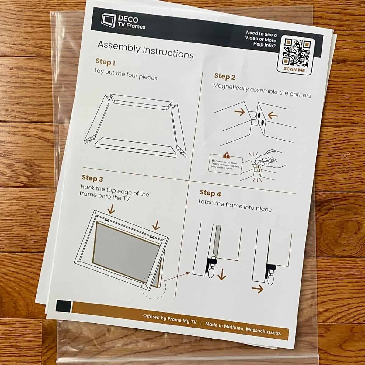 instructions for deco tv frame installation.