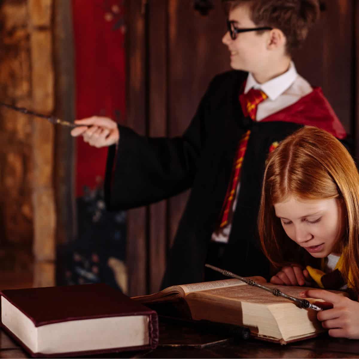 children reading harry potter books.