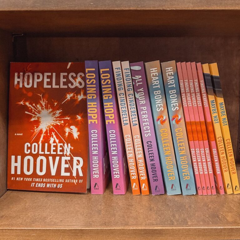 books by colleen hoover on a bookshelf.