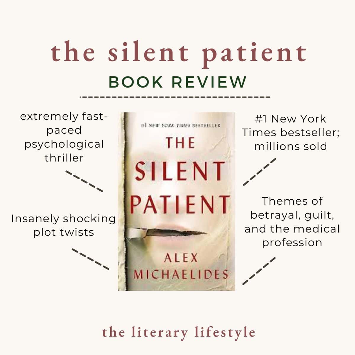 the silent patient book review infographic.