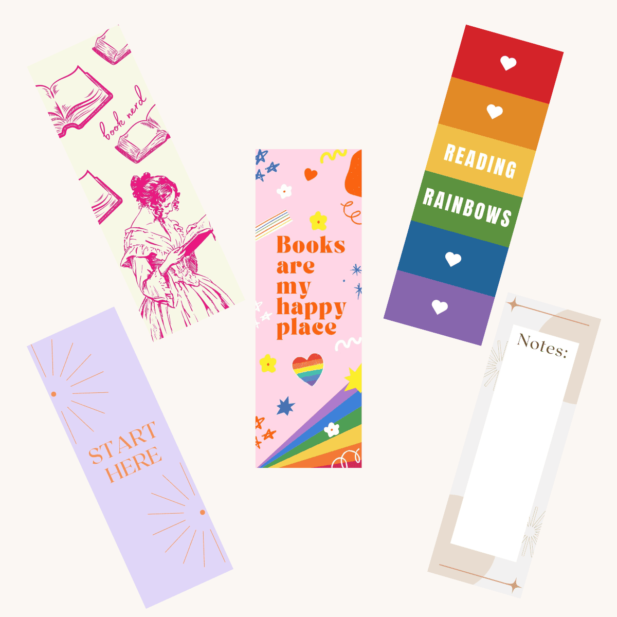 Collection of five principal bookmarks for adults.