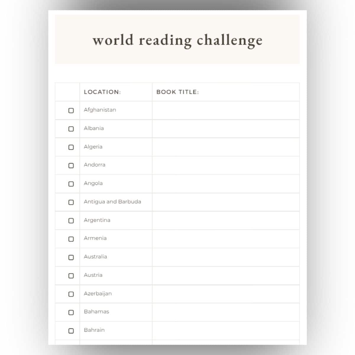 world reading challenge printable pdf tracker.