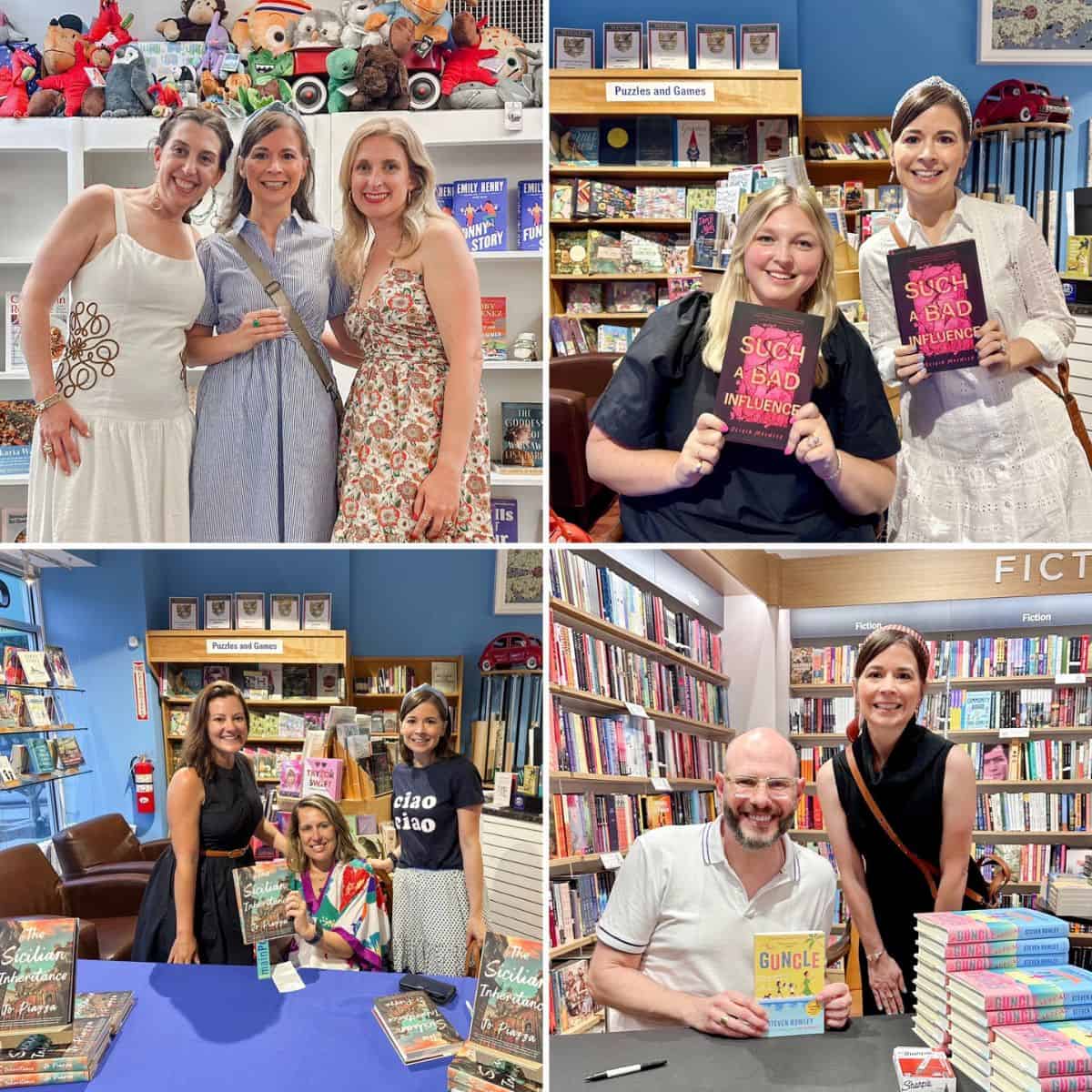 collage of book blogger Julianne Buonocore at various author events.