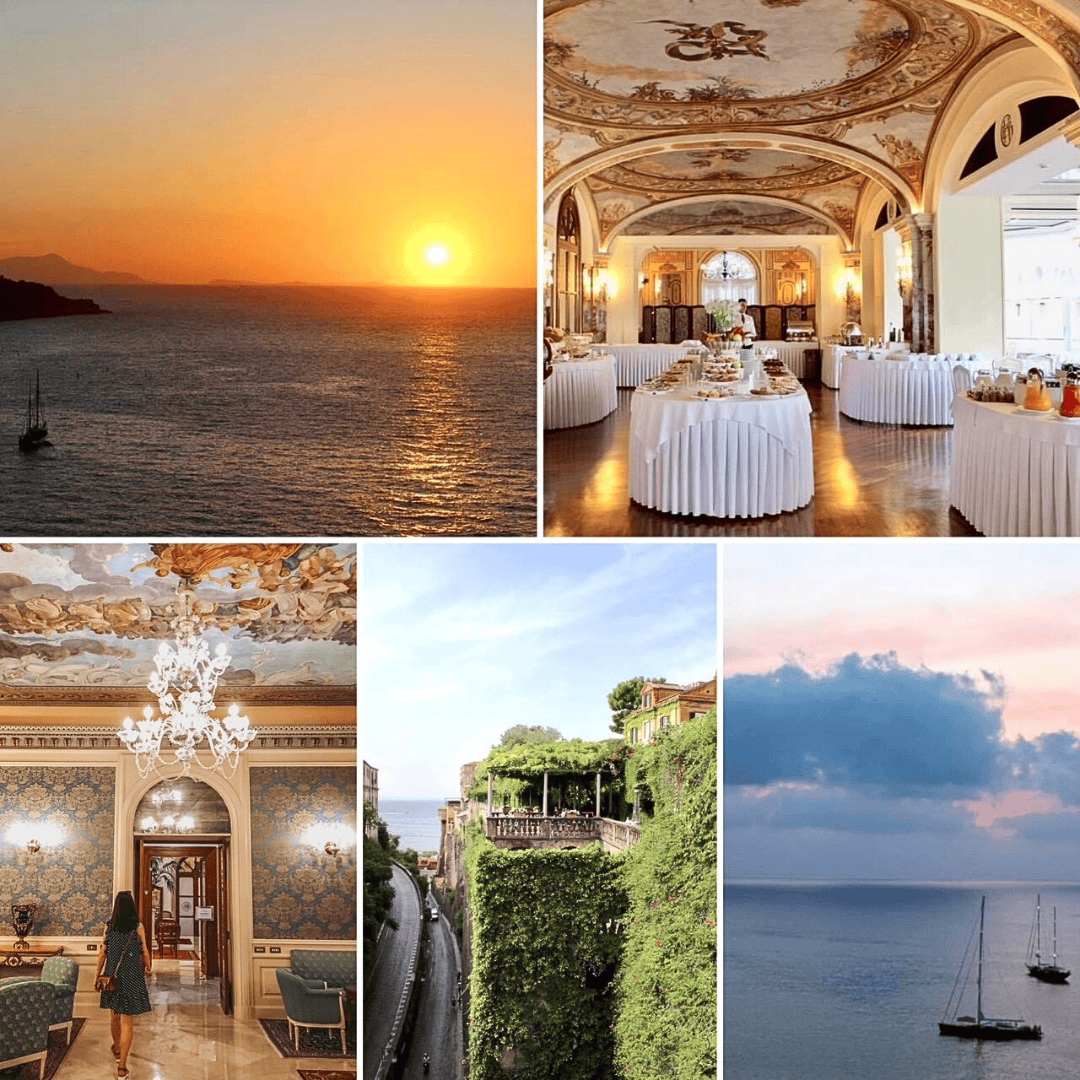 Collage of photos taken at Grand Excelsior Vittoria Hotel in Sorrento Italy.