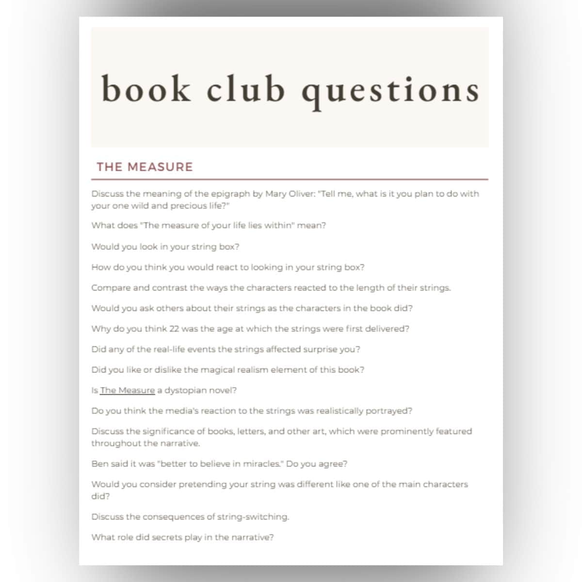 the measure book club questions.