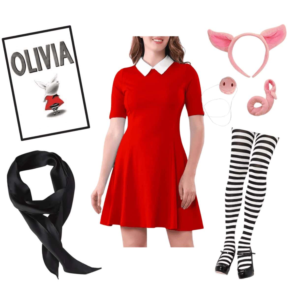 collage of diy olivia the pig costume ideas.