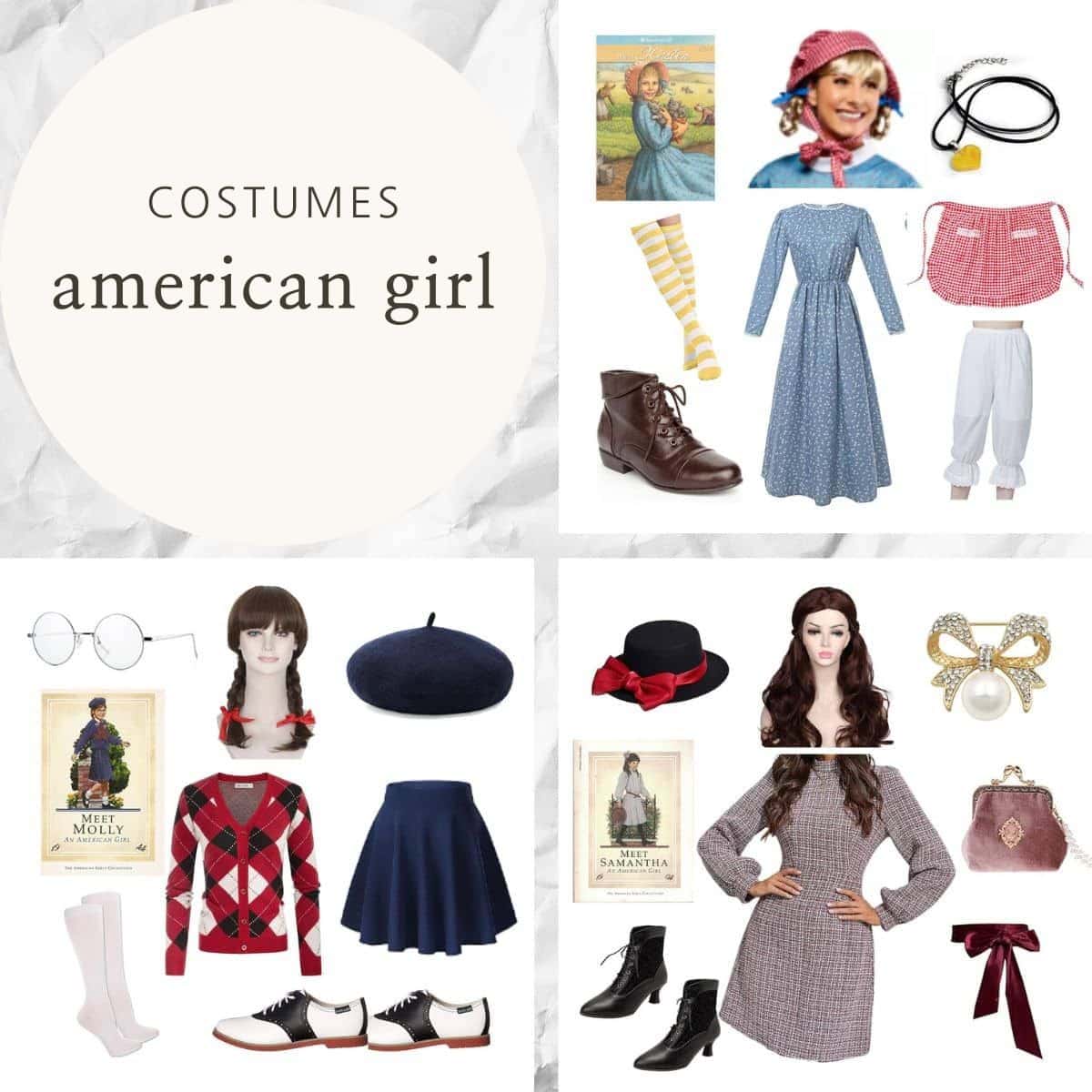 collage of american girl costumes.