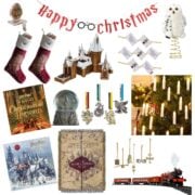 collage of harry potter christmas decorations.