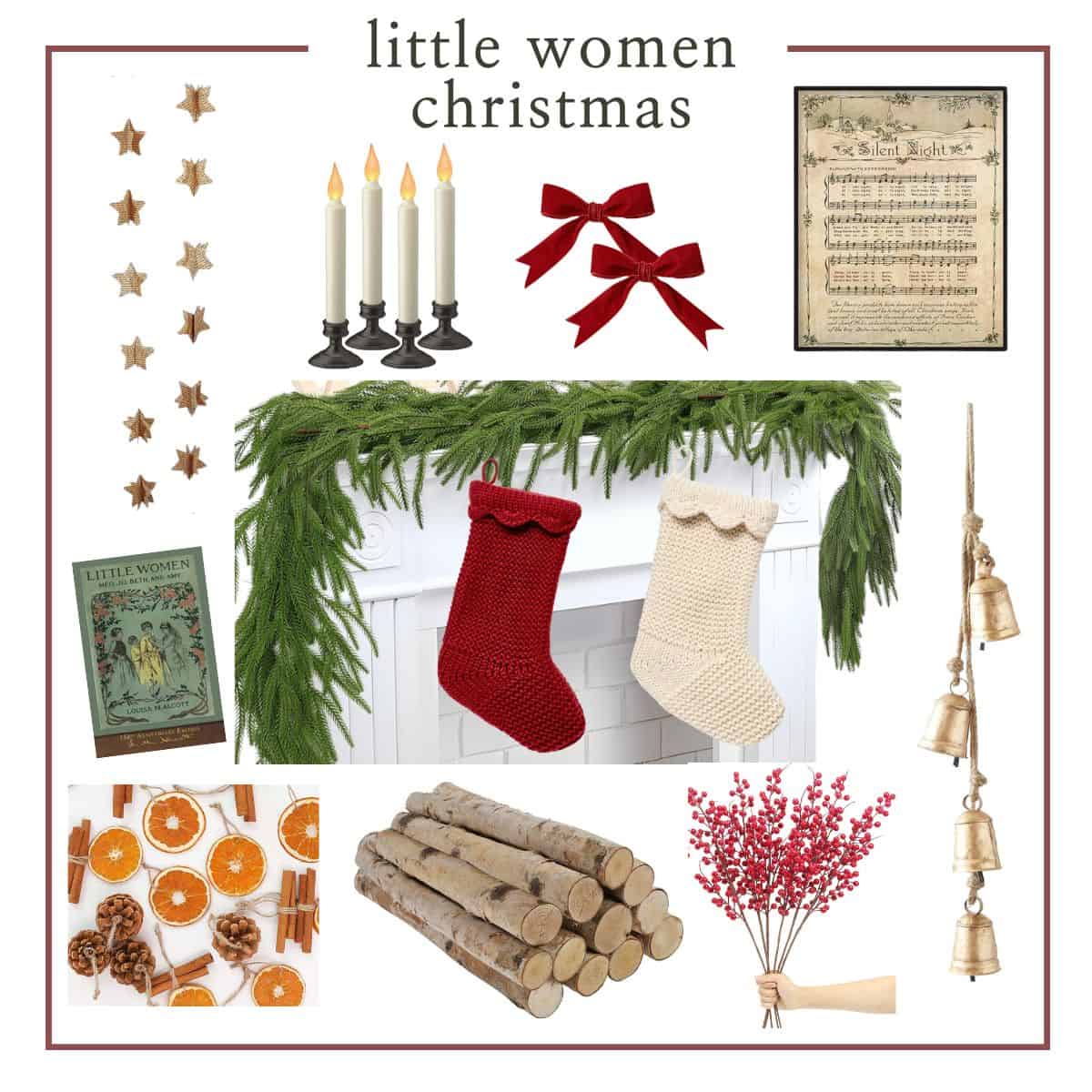 Collection of Christmas decor inspired by Little Women.